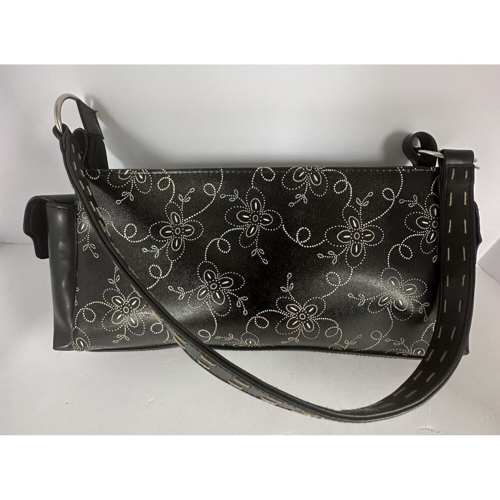 Jordan Accessories NY Shoulder Handbag Black Floral Faux‎ Leather Boho Cottage